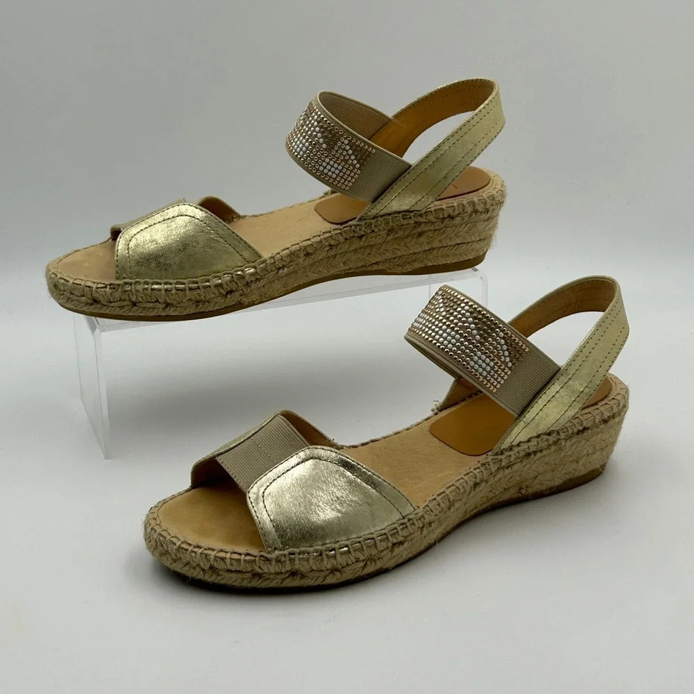 Kanna Espadrille Wedge Sandals Womens 38 Gold Metallic Beaded Boho Summer‎ Chic
